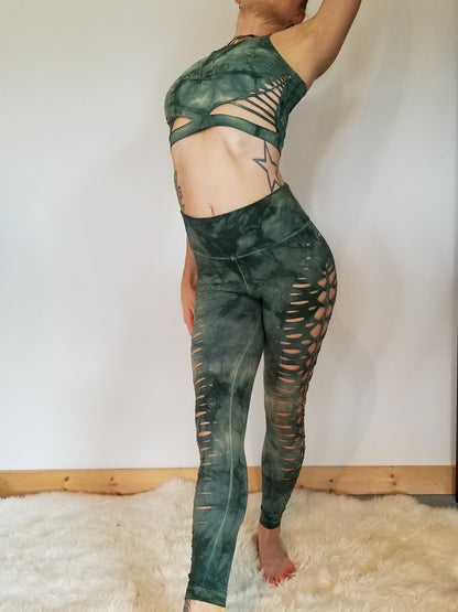 Sage Crop top Hand dyed Yoga Slit weave Fire hula hoop __etsy:2973045935