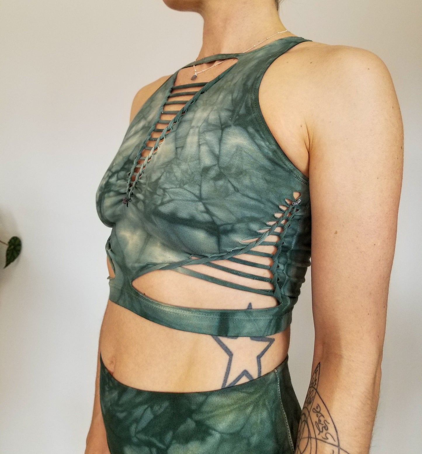 Sage Crop top Hand dyed Yoga Slit weave Fire hula hoop __etsy:2973046733
