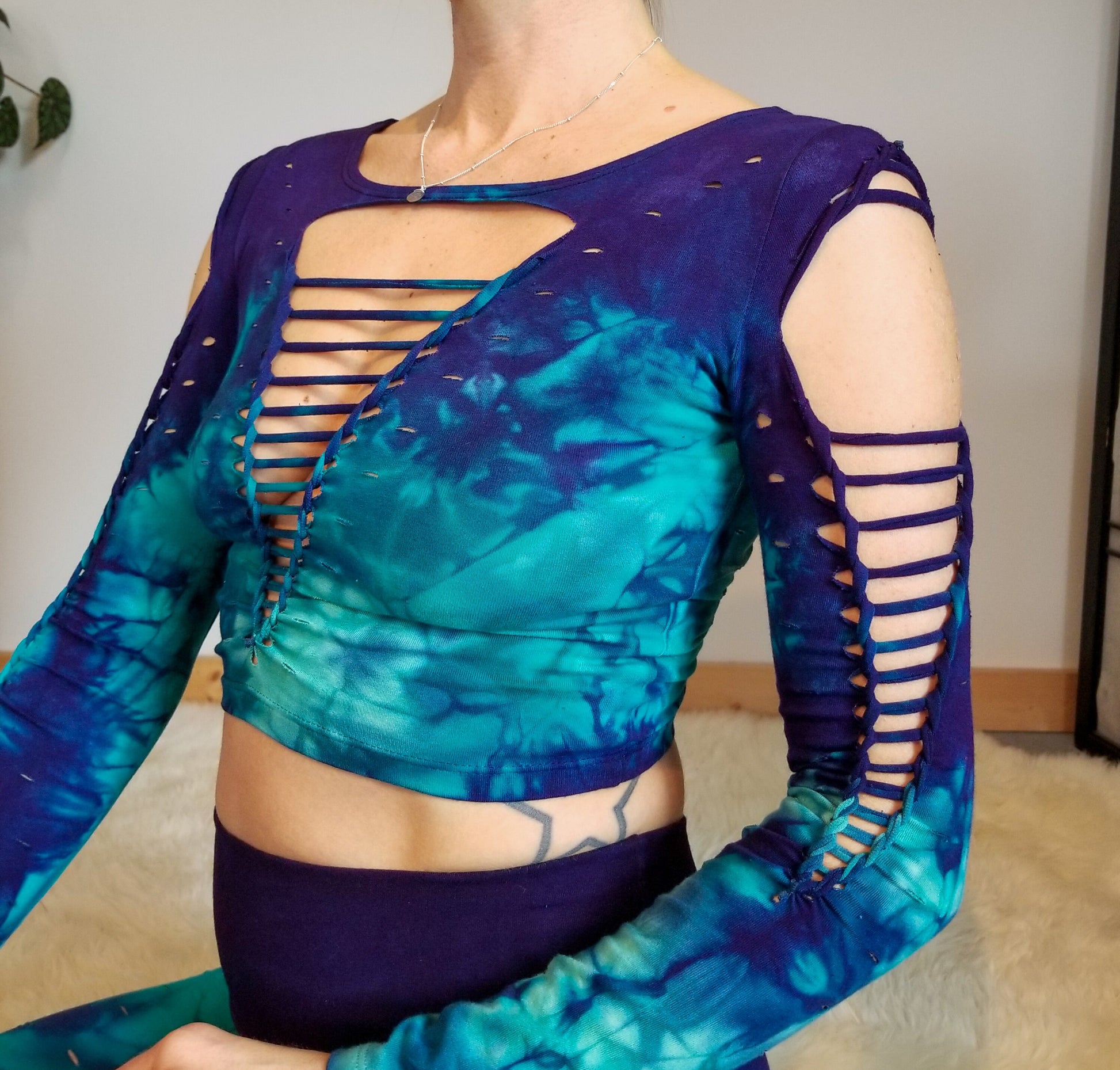 Purple Jade Long Sleeved Crop Top detail