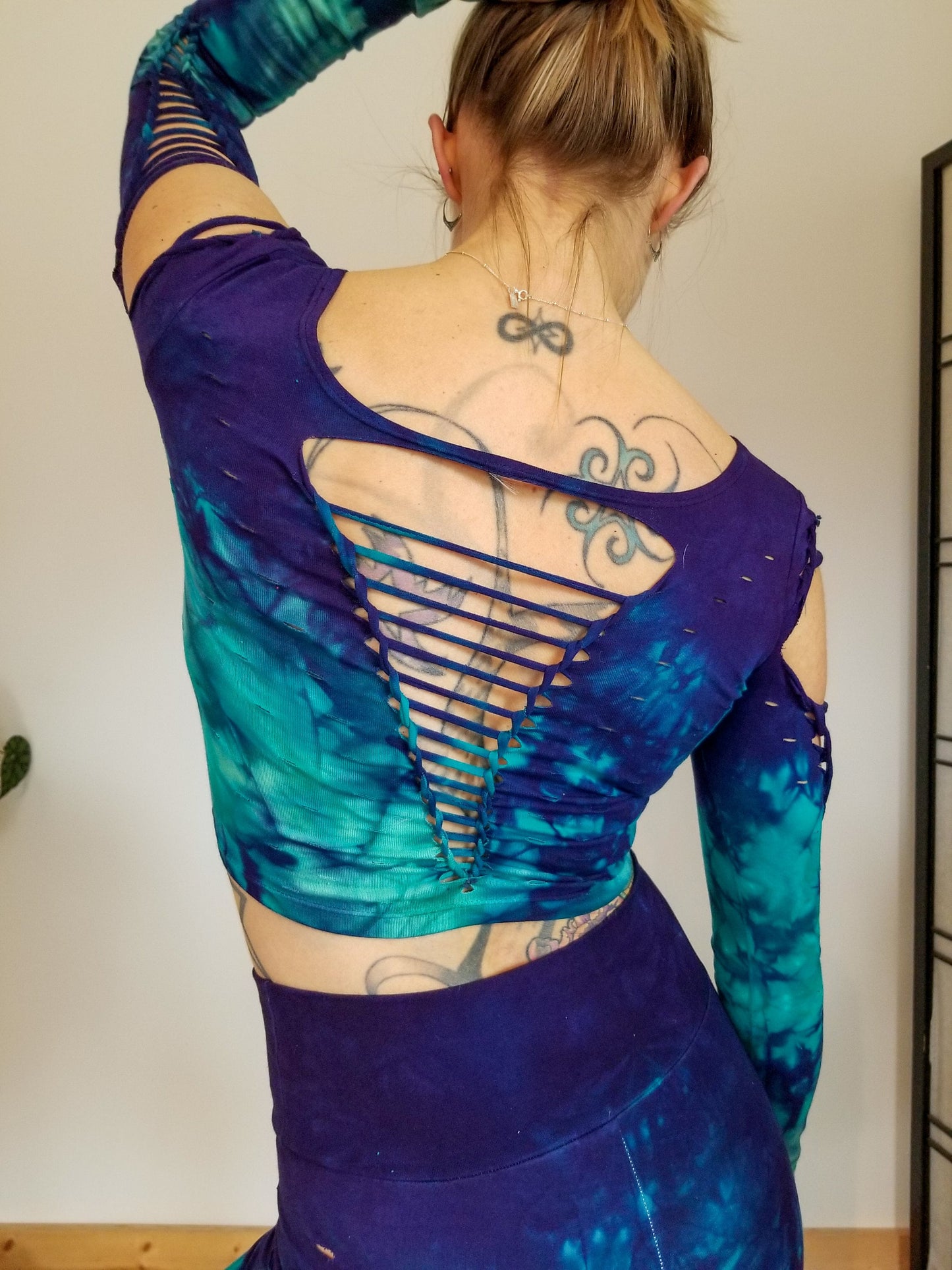 Purple Jade Long Sleeved Crop top Hand dyed Yoga Slit weave Fire hula hoop