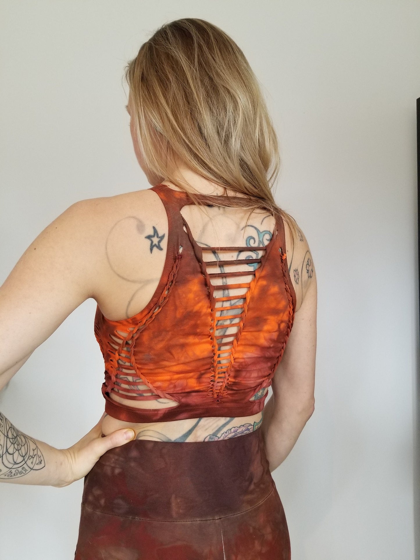 Brown Rust Crop top Hand dyed Yoga Slit weave Fire hula hoop __etsy:2975178963