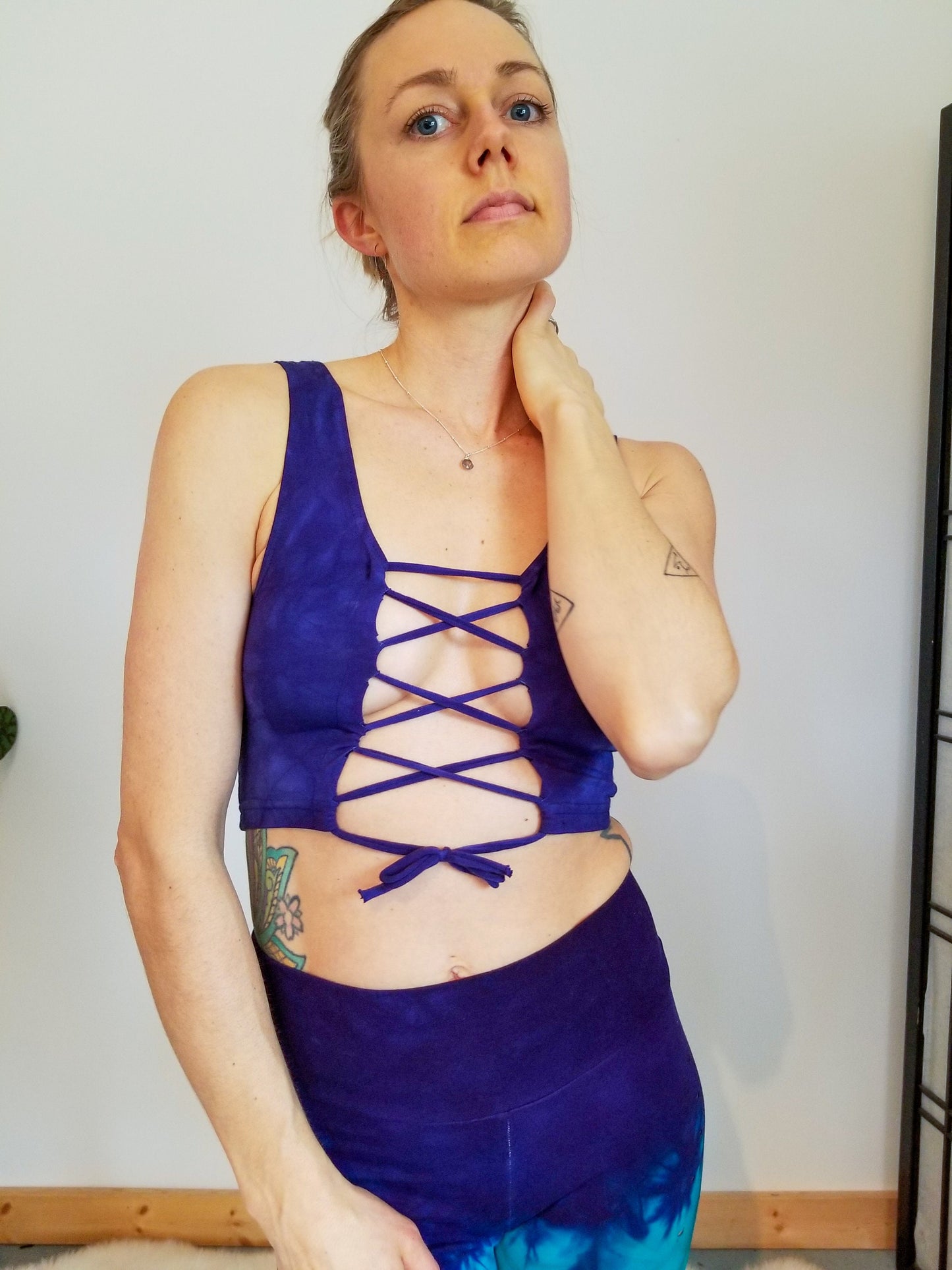 Power Berry Reversible Lace Up Crop Top Open back Yoga Tank __etsy:2975186767