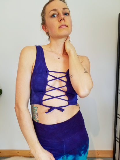 Power Berry Reversible Lace Up Crop Top Open back Yoga Tank __etsy:2975186767