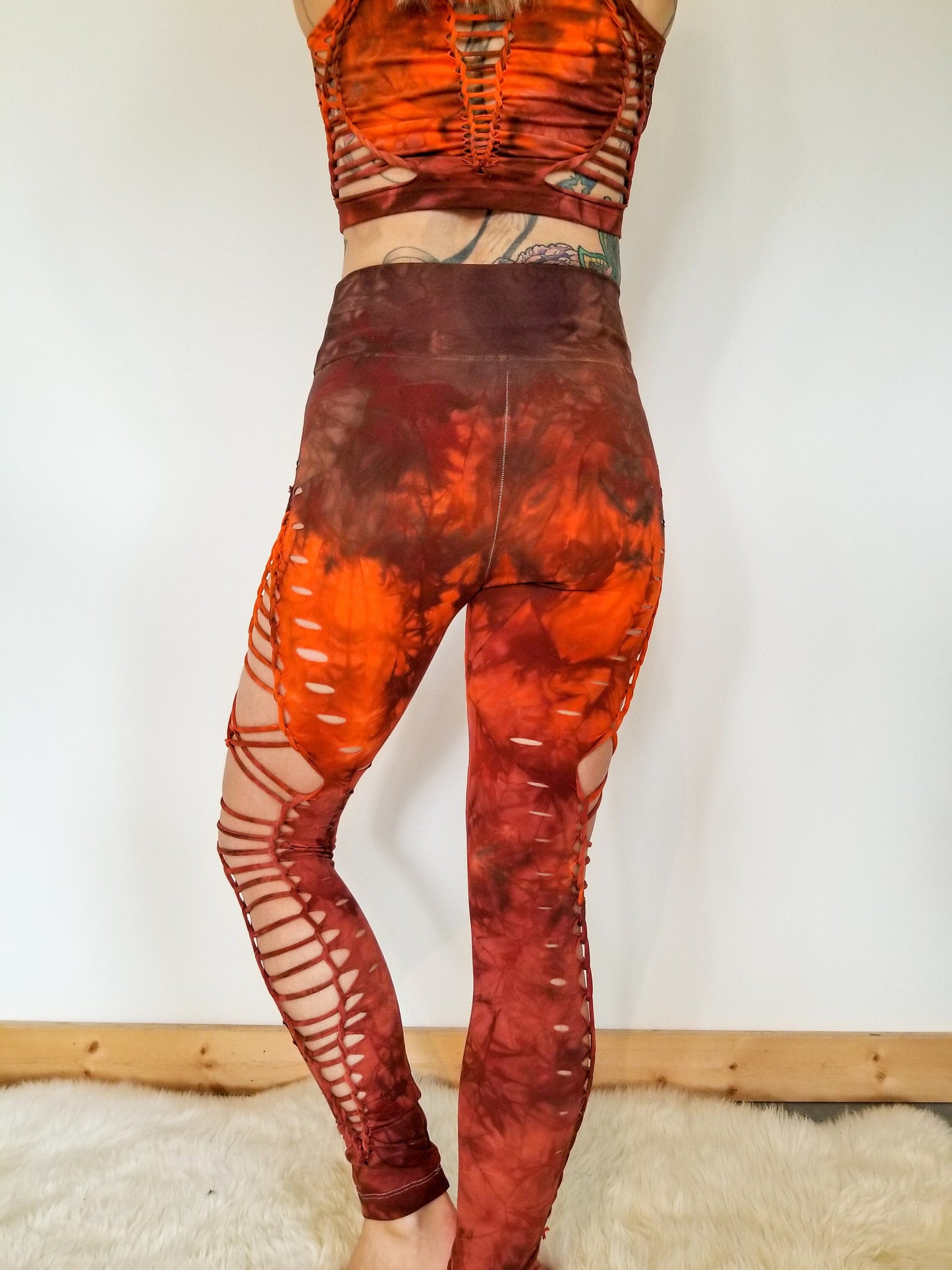 Hand Dyed Braided Leggings: Brown Rust Yoga Pants, Festival Wear __etsy:2975191967
