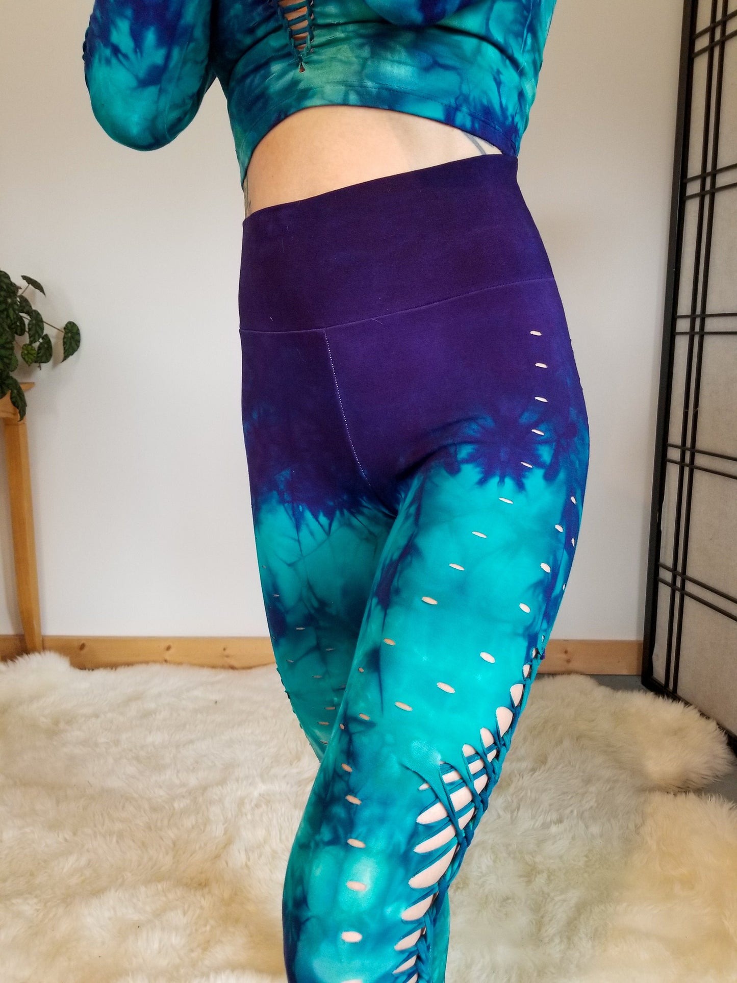 Hand Dyed Braided Leggings: Purple Jade Cotton Yoga Pants __etsy:2975199583