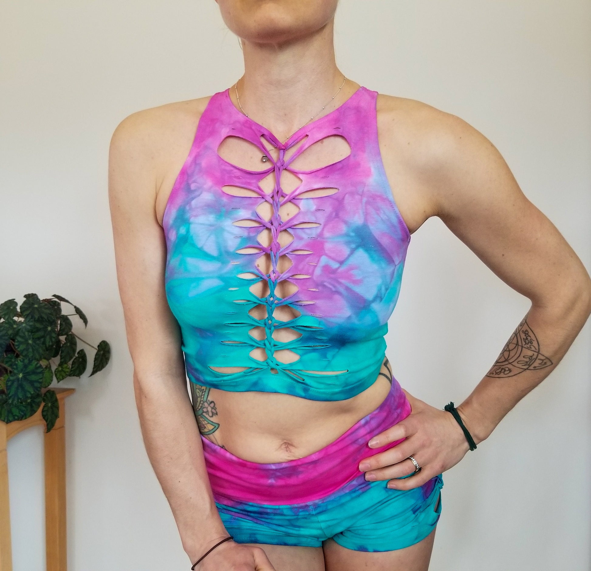 Cotton Candy Crop top Hand dyed Yoga Slit weave Fire hula hoop __etsy:3046543357