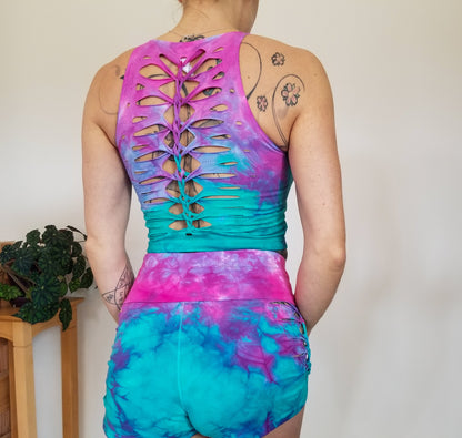 Cotton Candy Crop top Hand dyed Yoga Slit weave Fire hula hoop __etsy:3046544145