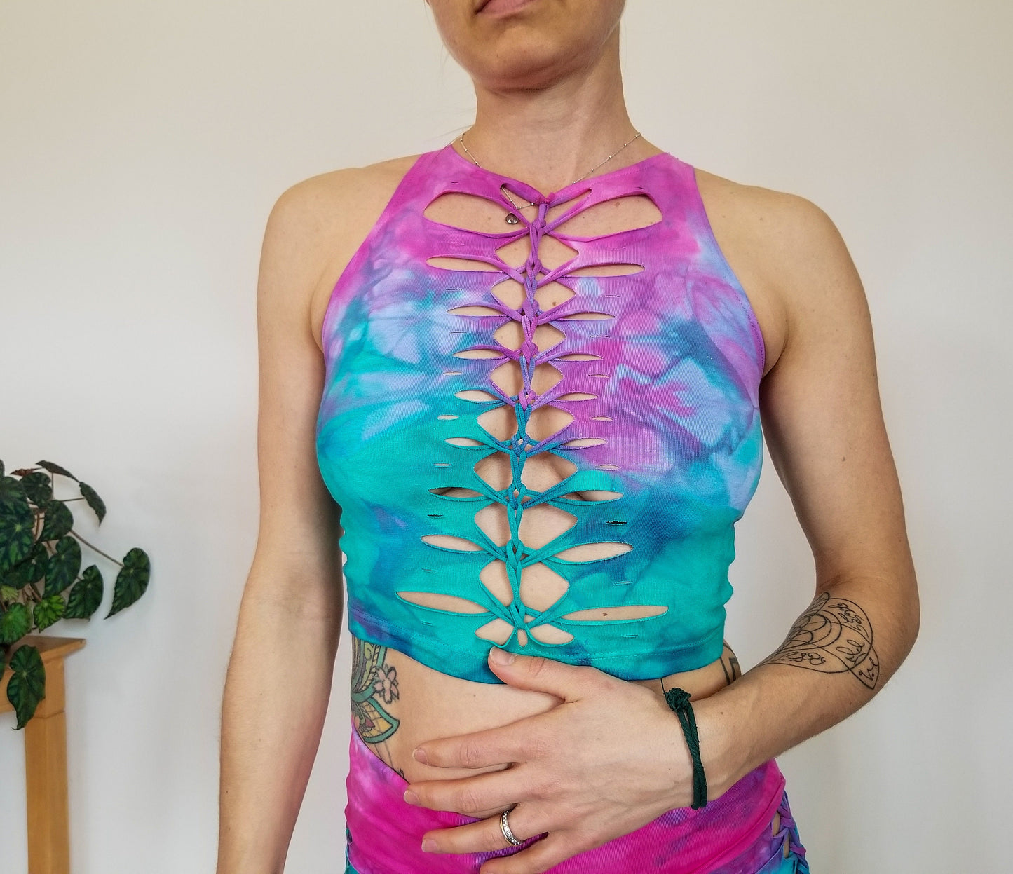 Cotton Candy Crop top Hand dyed Yoga Slit weave Fire hula hoop __etsy:3046544341