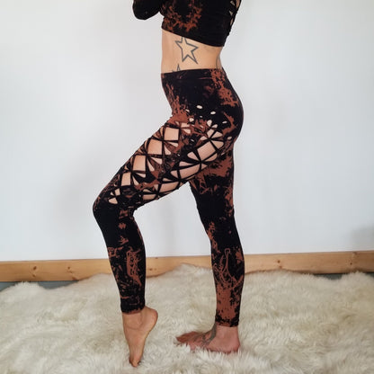 Bleach Dyed Venus Leggings: Marbled Cutout Yoga Pants __etsy:3286407048