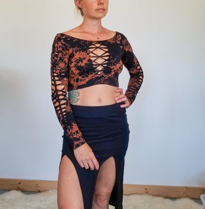 Wild Fire Long Sleeved Crop Top Braided Shirt/Festival//Yoga//Boho