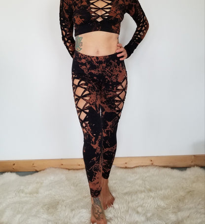 Bleach Dyed Venus Leggings: Marbled Cutout Yoga Pants __etsy:3334102495