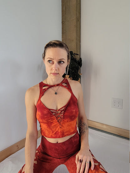 FIRE Crop top Hand dyed Yoga Slit weave Fire hula hoop