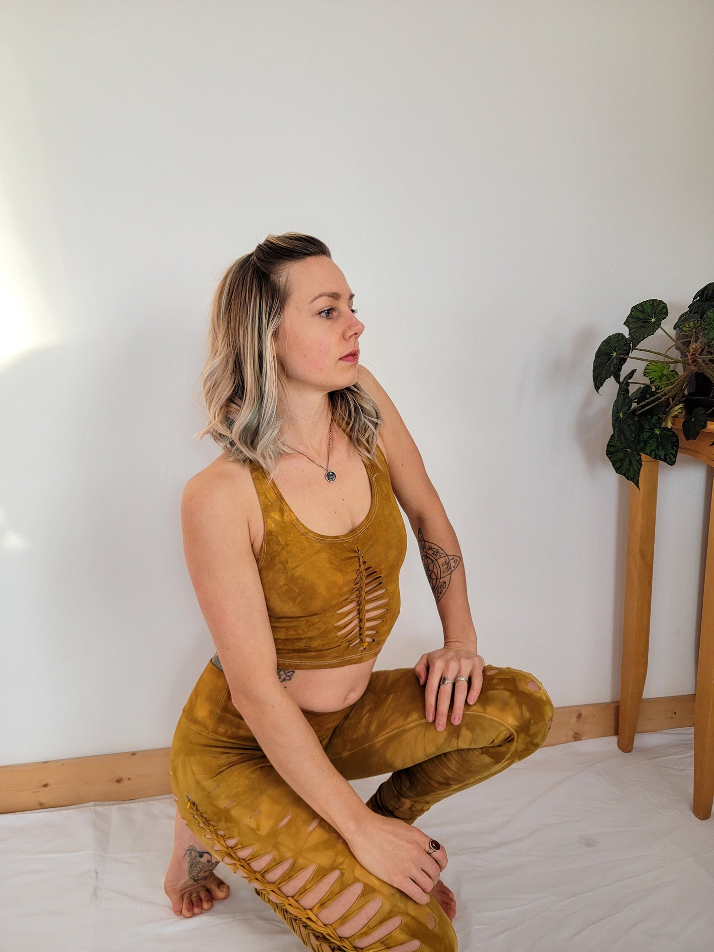 Amber Yoga leggings Hand Dyed, fire safe, gift for her, hula hoop, slit weave