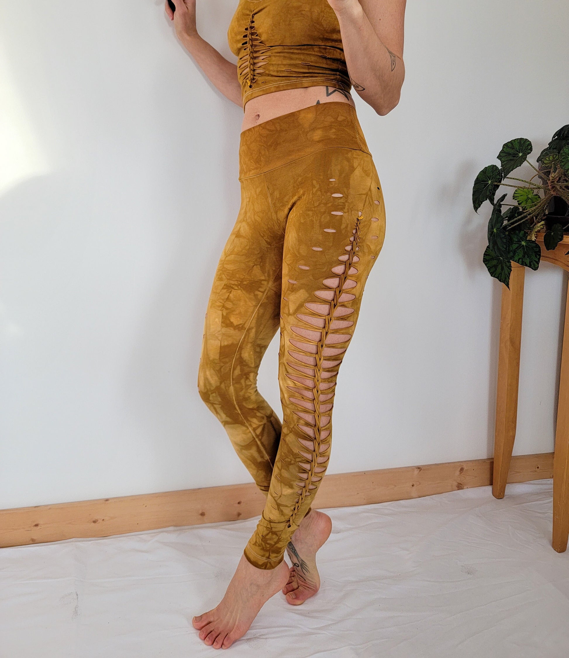 Amber Hand-Dyed Yoga Leggings: Braided Slit Weave, Fire Safe __etsy:3631733499