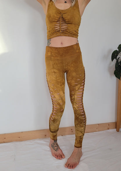 Amber Hand-Dyed Yoga Leggings: Braided Slit Weave, Fire Safe __etsy:3631735089