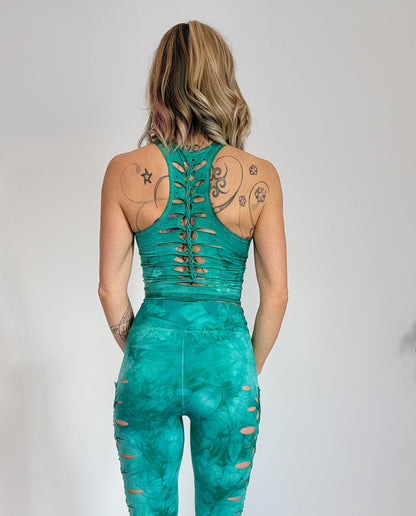 SEA GLASS laced Crop top Hand dyed Yoga Slit weave Fire hula hoop __etsy:3631793927