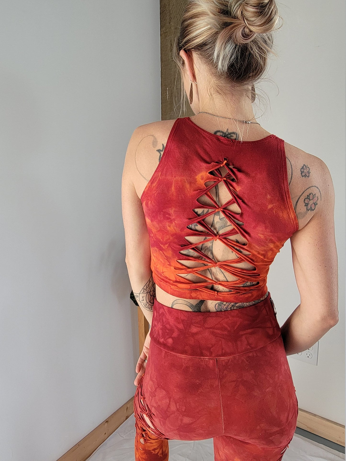 FIRE Crop top Hand dyed Yoga Slit weave Fire hula hoop