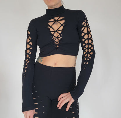 Mock Neck crop Braided Shirt/Festival//Yoga//Boho __etsy:3649353442