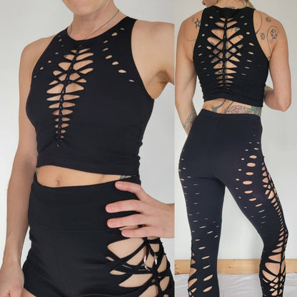 Raven Braided Crop Tank Top, crop tank, festival shirt, pole dance, slit weave, hoop fashion