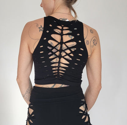 Raven Braided Crop Tank Top, crop tank, festival shirt, pole dance, slit weave, hoop fashion