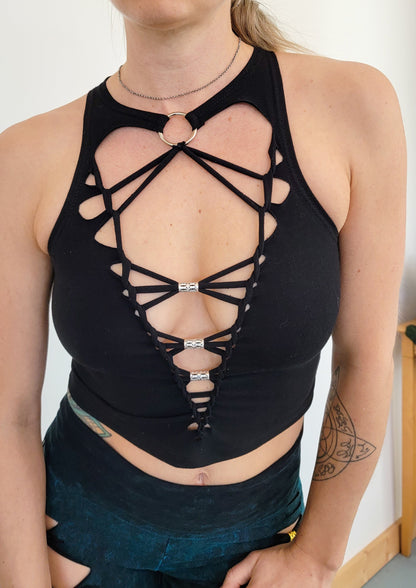 Lucid Braided Crop Tank Top, crop tank, festival shirt, pole dance, slit weave, hoop fashion