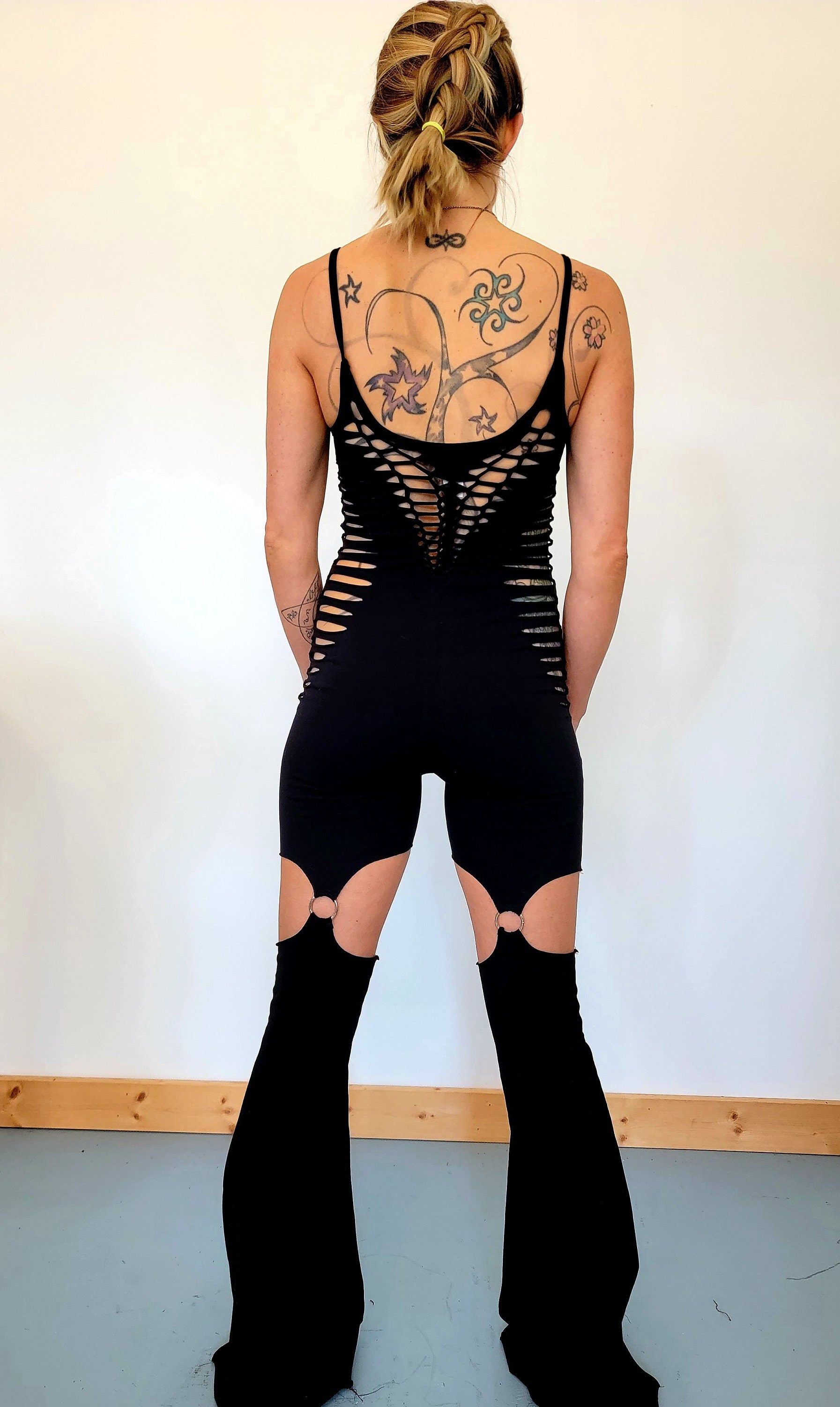 Garter Flare jumpsuit Bodysuit/catsuit Cosmic Vixen festival fire performer __etsy:3782108659