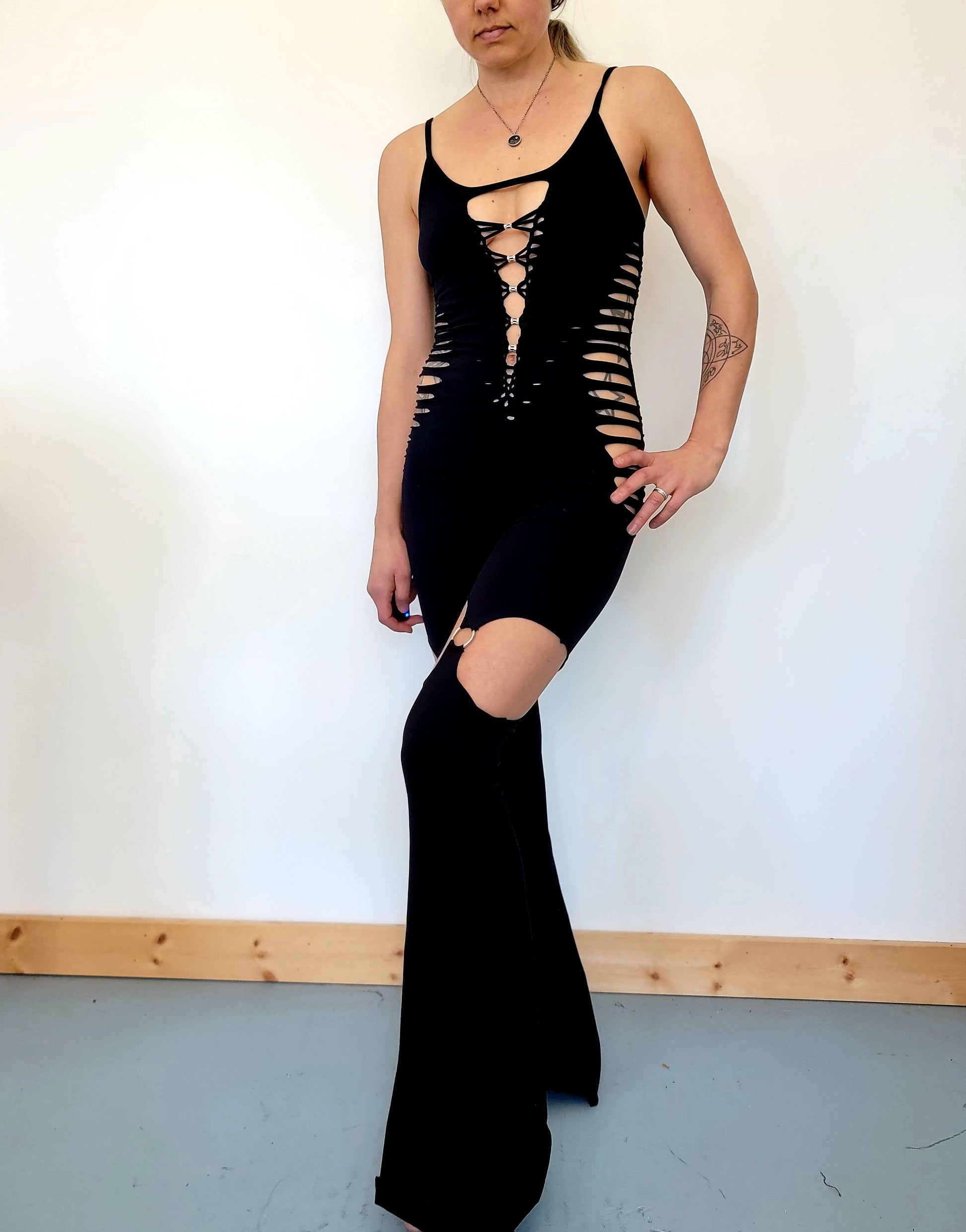 Garter Flare jumpsuit Bodysuit/catsuit Cosmic Vixen festival fire performer __etsy:3782108783