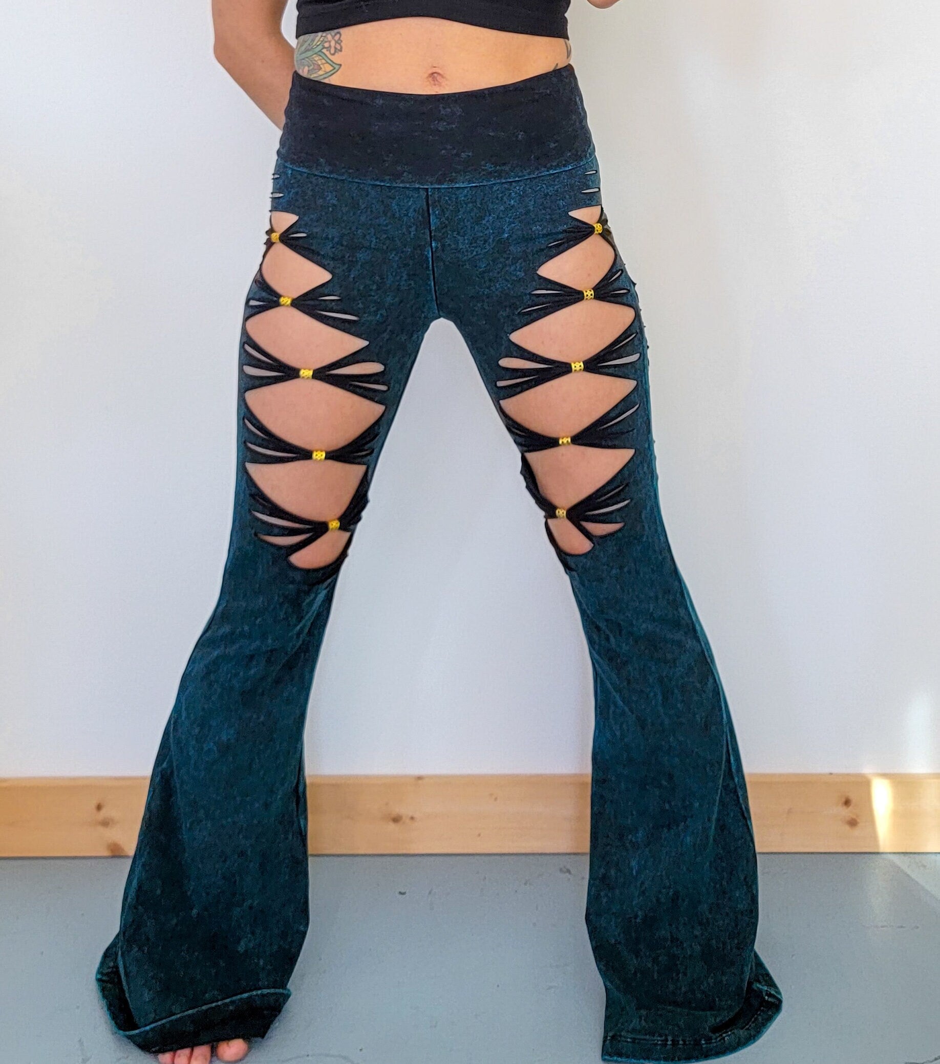 Beaded Mineral Wash Flares Yoga Pants Alternate View