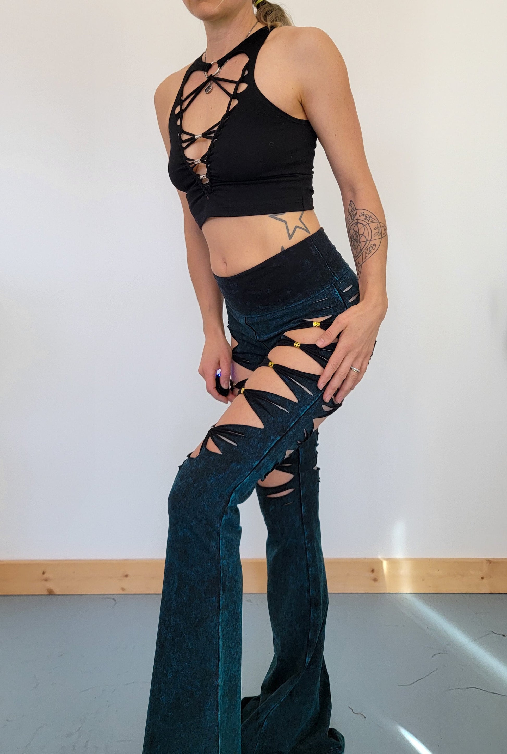Beaded Mineral Wash Flares Yoga Pants