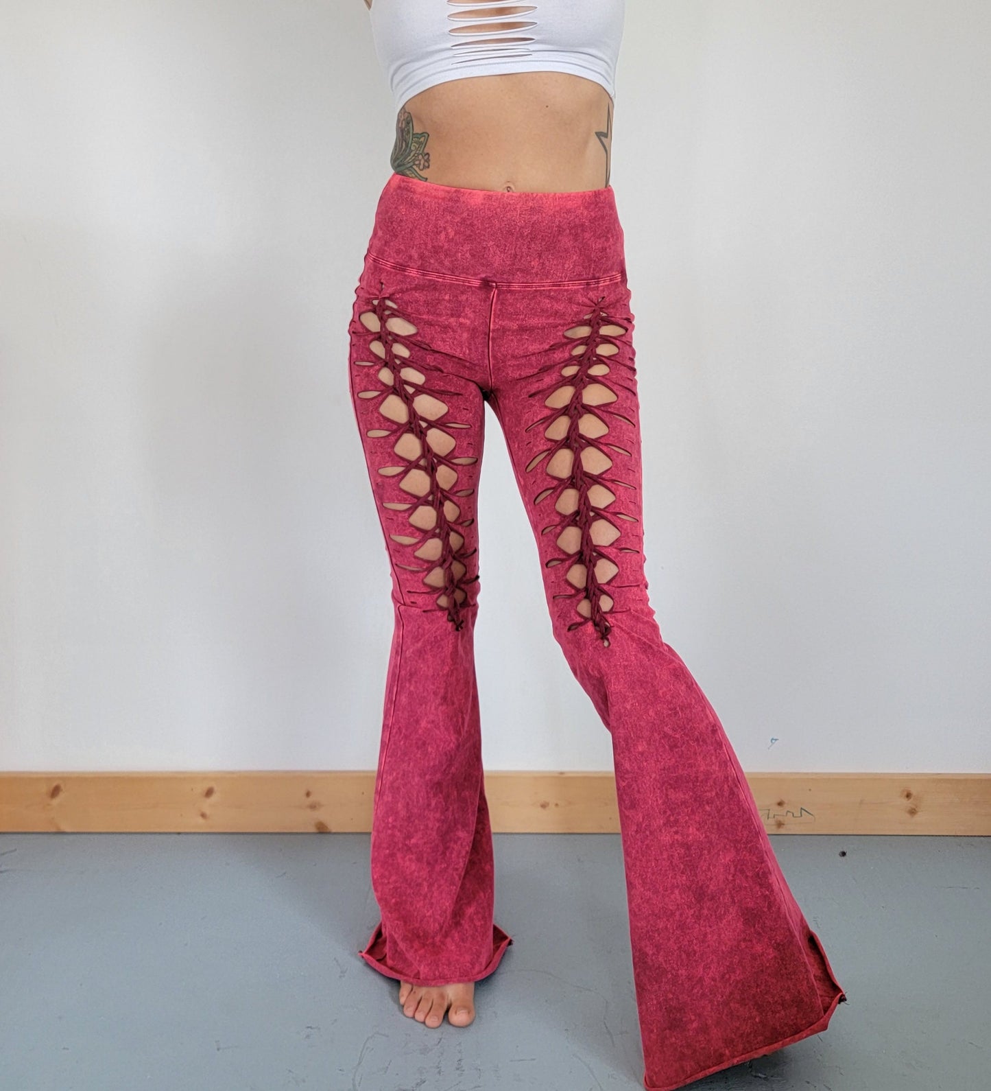 Mineral Wash ROSE Flares Yoga Pants Foldover pants, ripped pants, gift for her