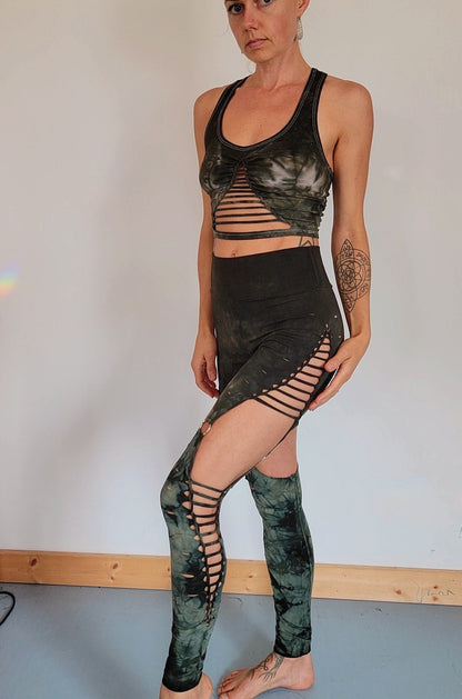 Sage Ombre Crop top Hand dyed Yoga Slit weave Fire hula hoop