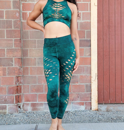 Blue Green Braided Yoga leggings Hand Dyed __etsy:4302231023