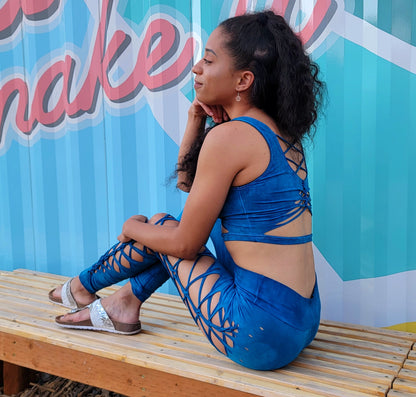 Cerulean Blue Braided Yoga leggings Hand Dyed __etsy:4302254777