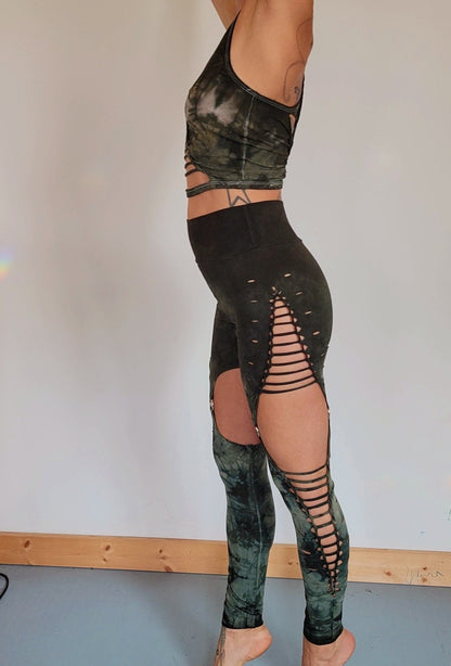 Sage Ombre Garter Leggings: Braided Ripped Festival Fashion __etsy:4307954335