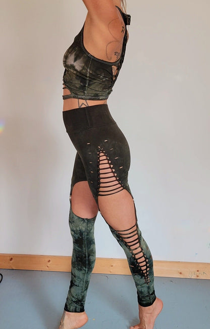 Sage Ombre Garter Leggings: Braided Ripped Festival Fashion __etsy:4307954669