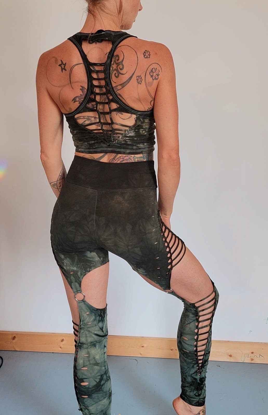 Sage Ombre Garter Leggings: Braided Ripped Festival Fashion __etsy:4307955653