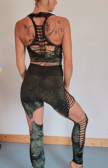 Sage Ombre Garter Leggings: Braided Ripped Festival Fashion __etsy:4307955653