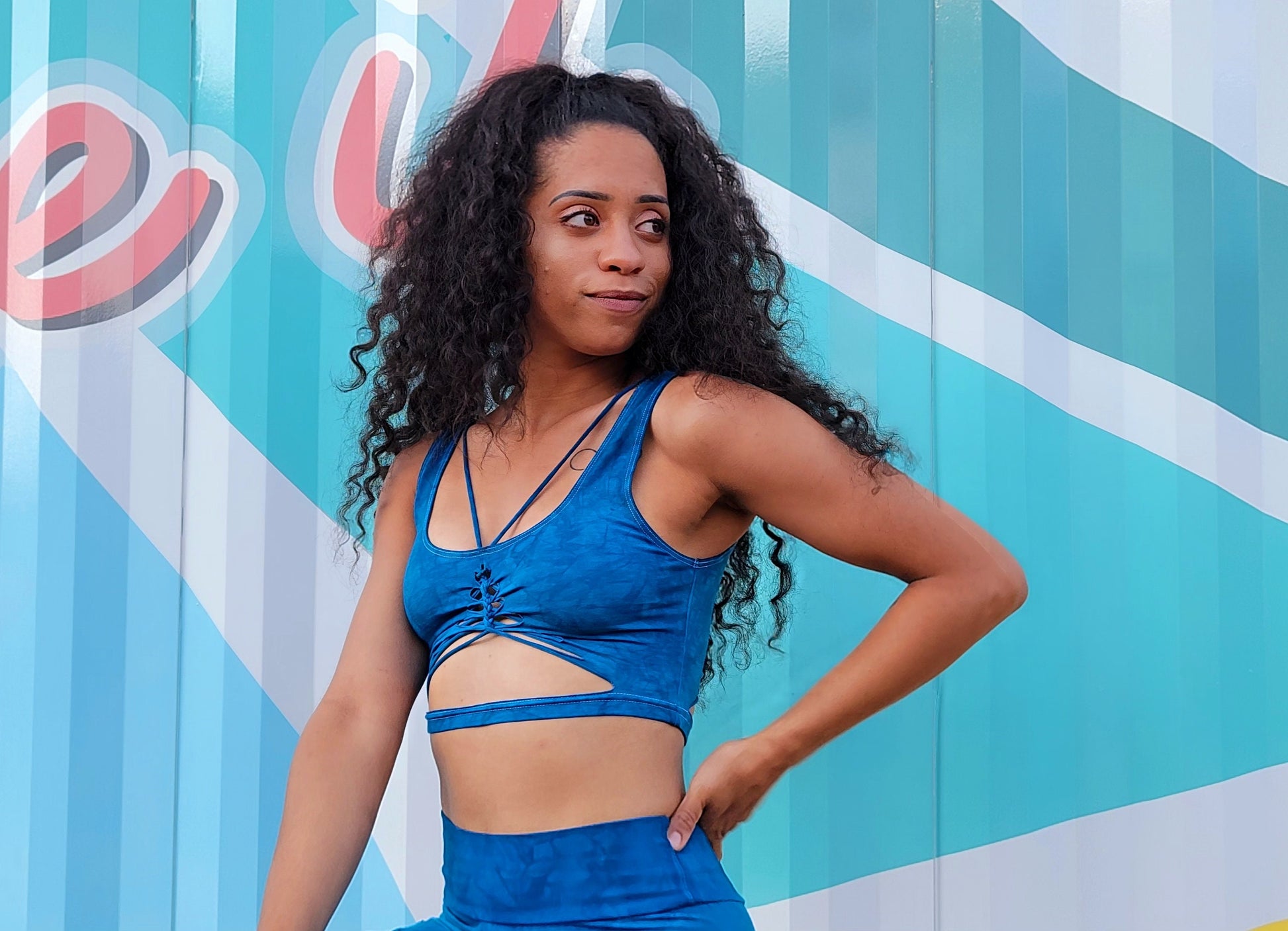 Cerulean Blue Strappy Crop Top Open back Yoga Tank Slit Weave __etsy:4309012667