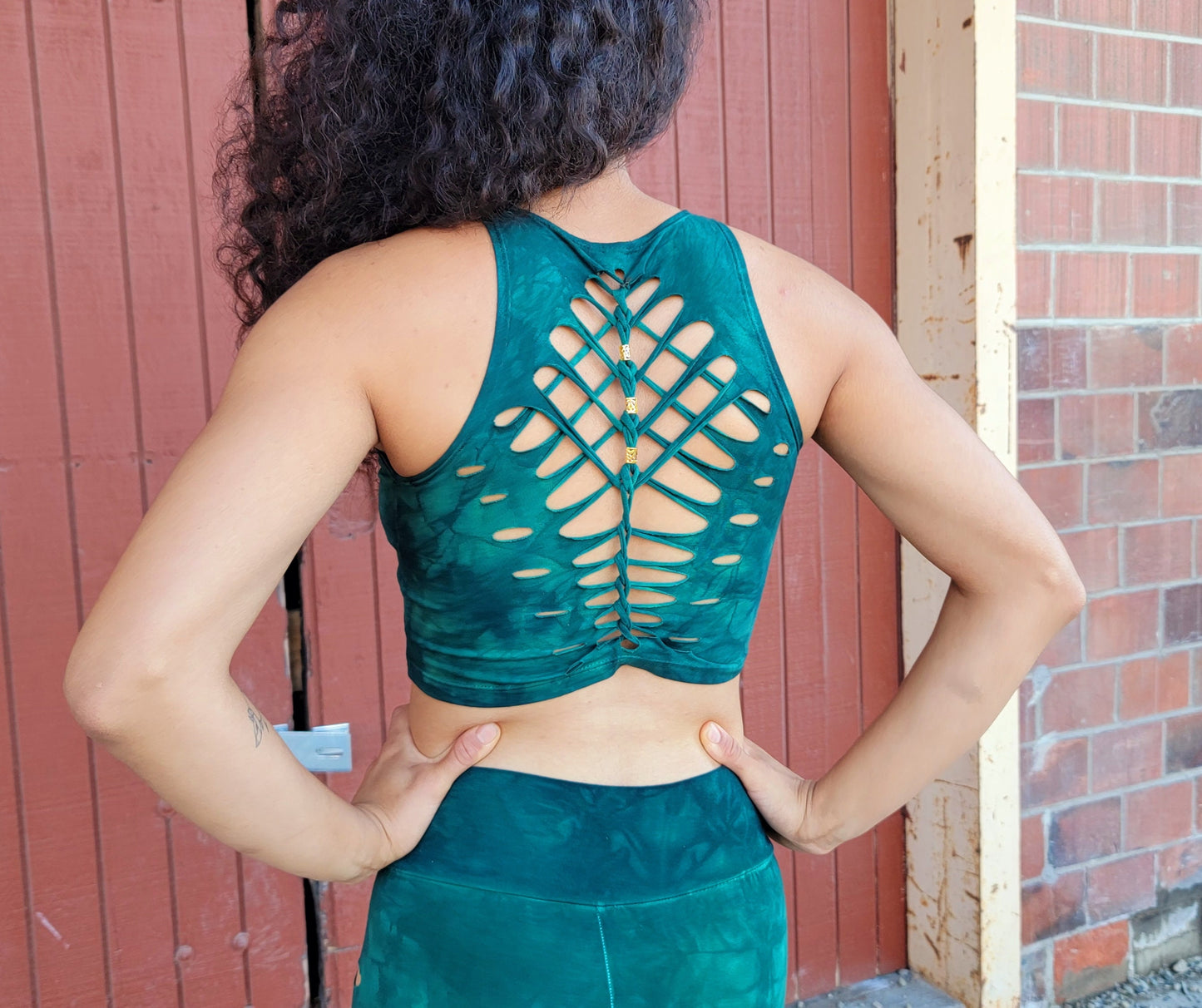 Blue Green Crop top Hand dyed Yoga Slit weave Fire hula hoop