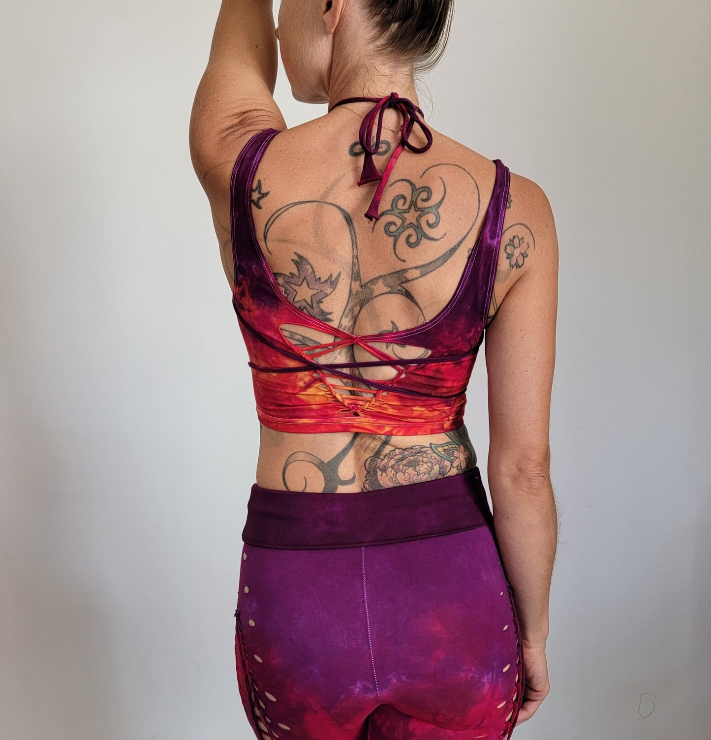 Lion Heart Crop Top Open back Yoga Tank Slit Weave __etsy:5133202678