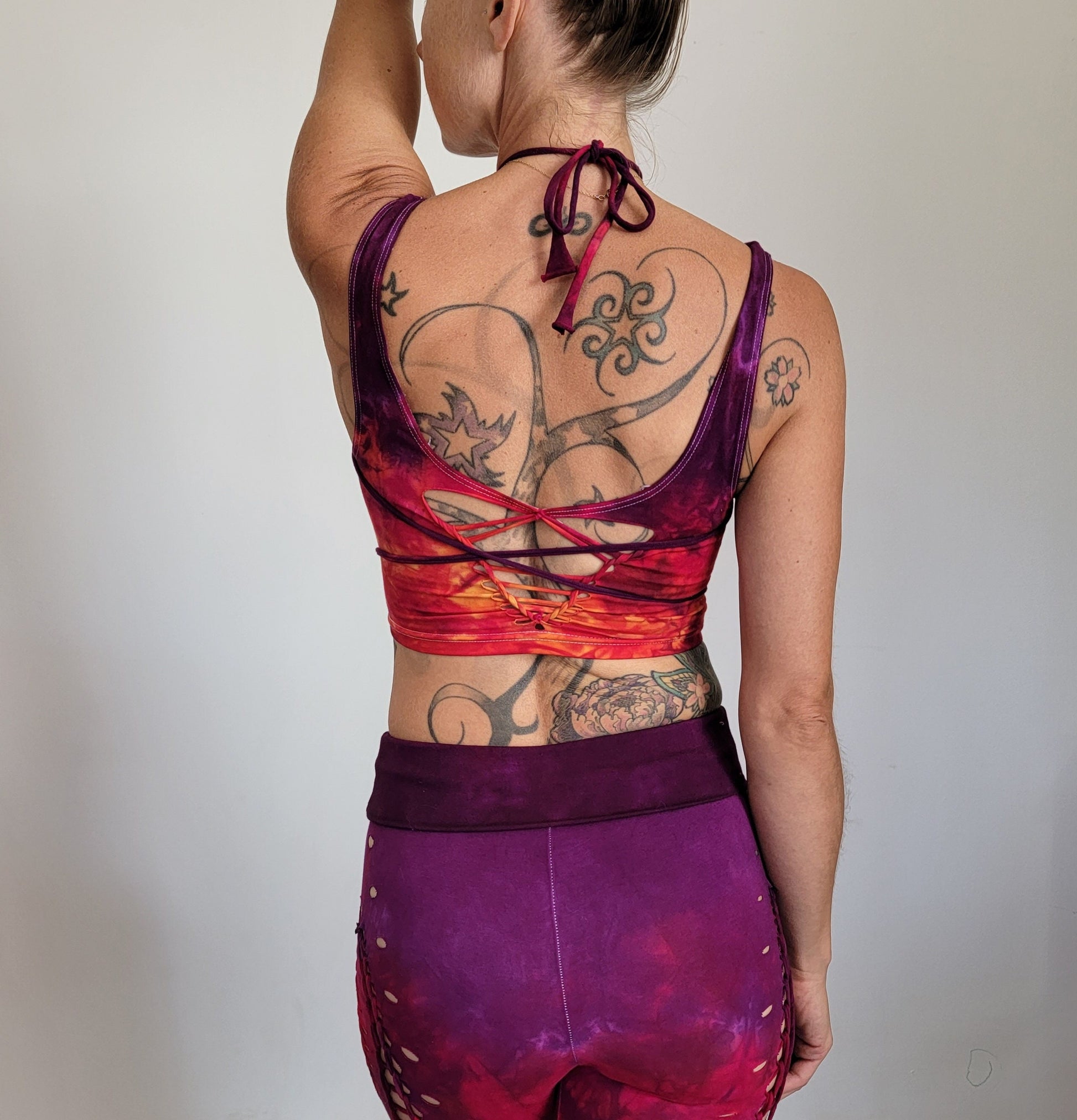 Lion Heart Crop Top Open back Yoga Tank Slit Weave __etsy:5133202678