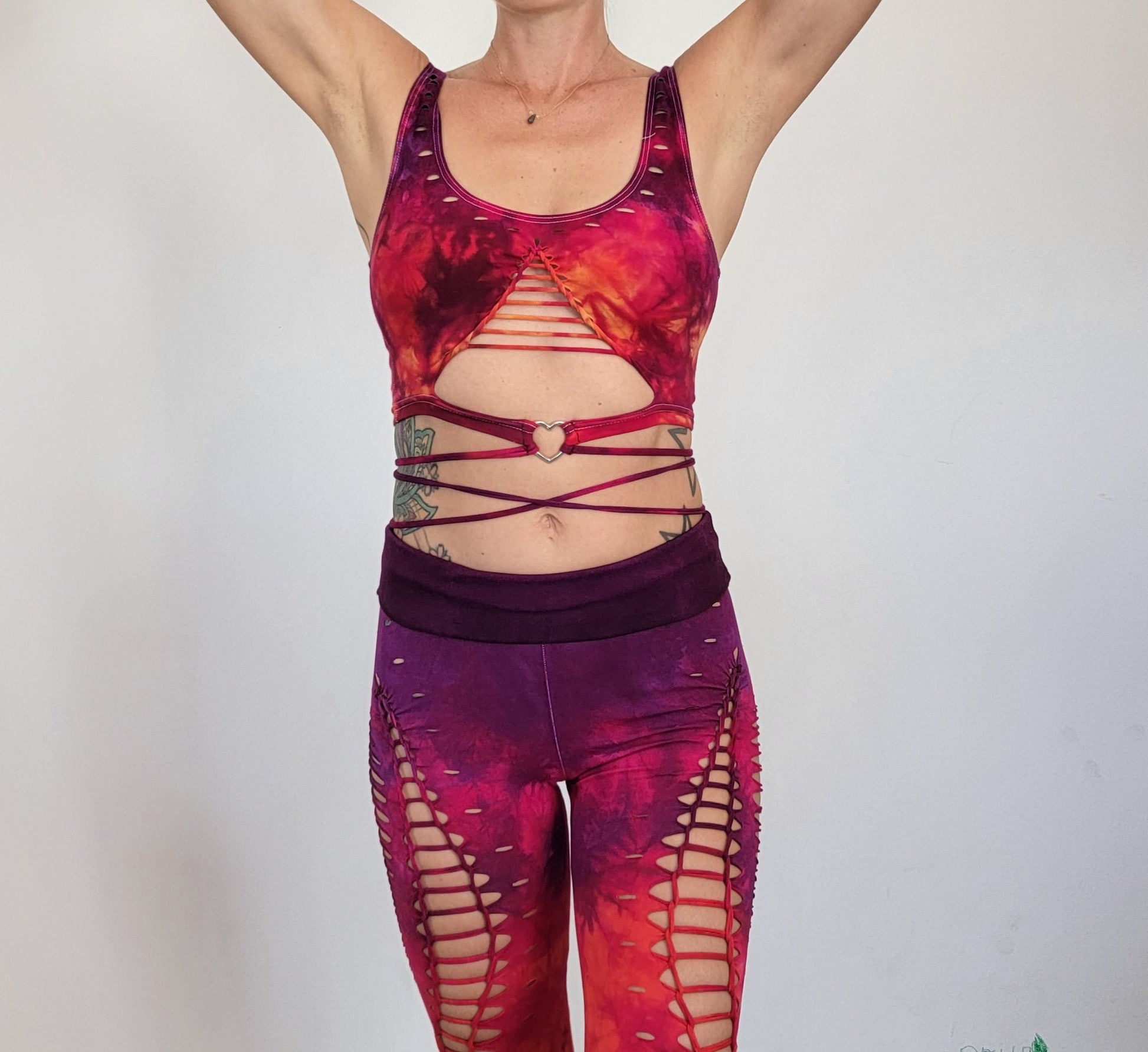 Lion Heart Crop Top Open back Yoga Tank Slit Weave __etsy:5133203084