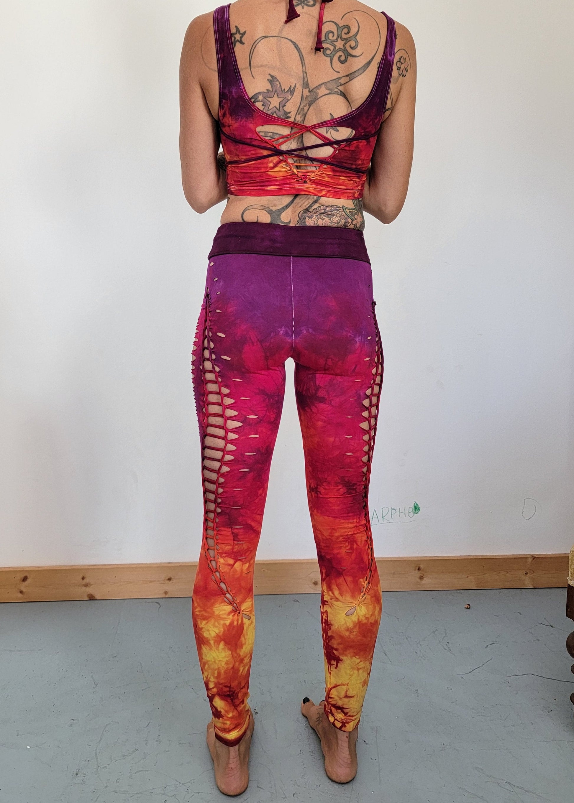 Hand Dyed Lion Heart Leggings: Braided Slit Weave, Fire Safe __etsy:5136382546