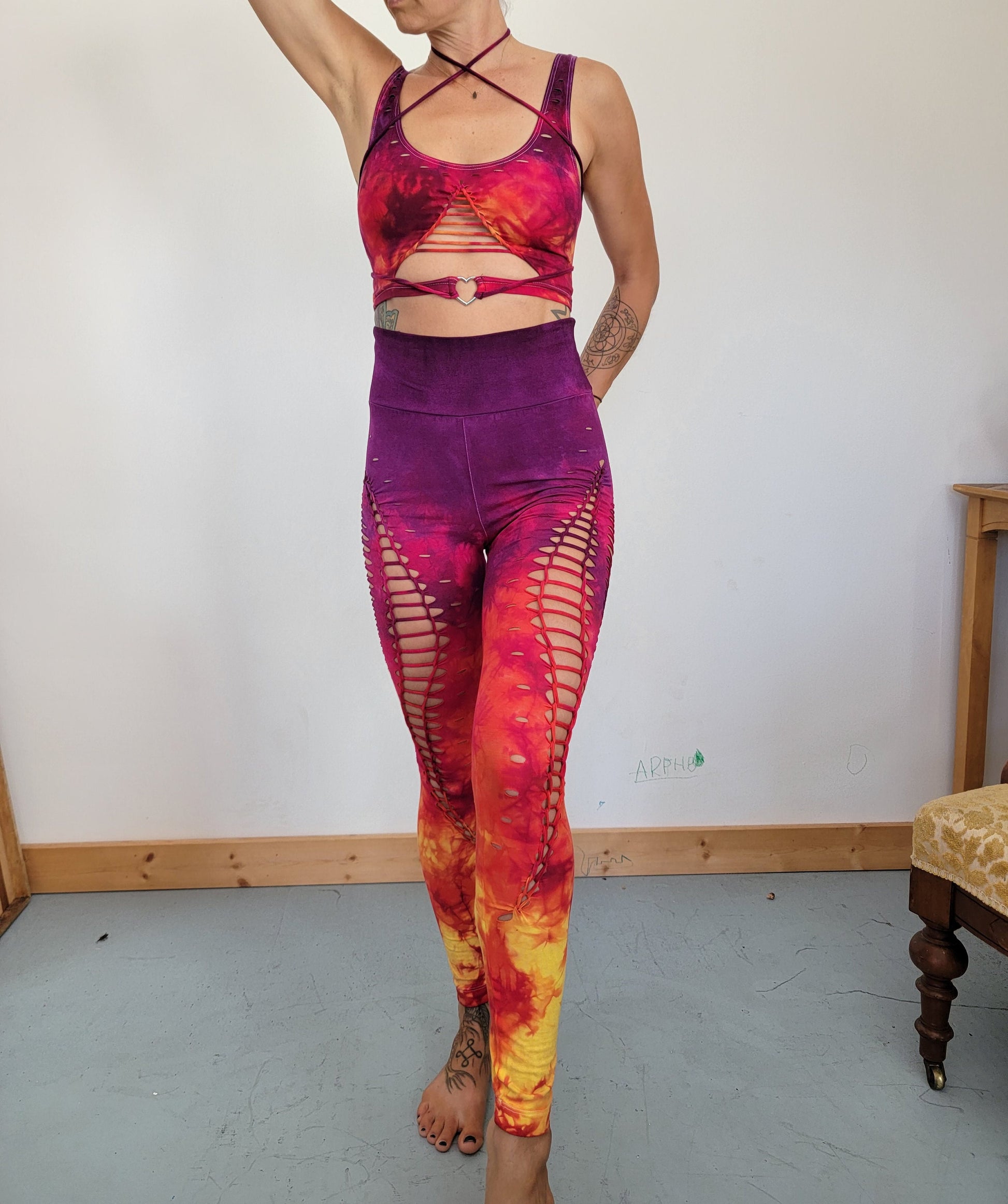 Hand Dyed Lion Heart Leggings: Braided Slit Weave, Fire Safe __etsy:5136382654
