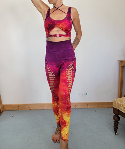Hand Dyed Lion Heart Leggings: Braided Slit Weave, Fire Safe __etsy:5136382654