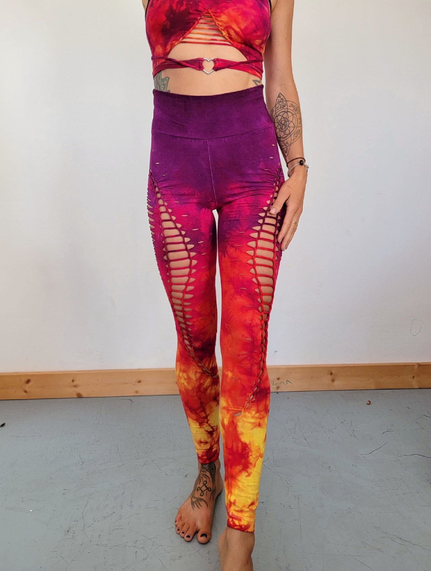 Hand Dyed Lion Heart Leggings: Braided Slit Weave, Fire Safe __etsy:5136382738