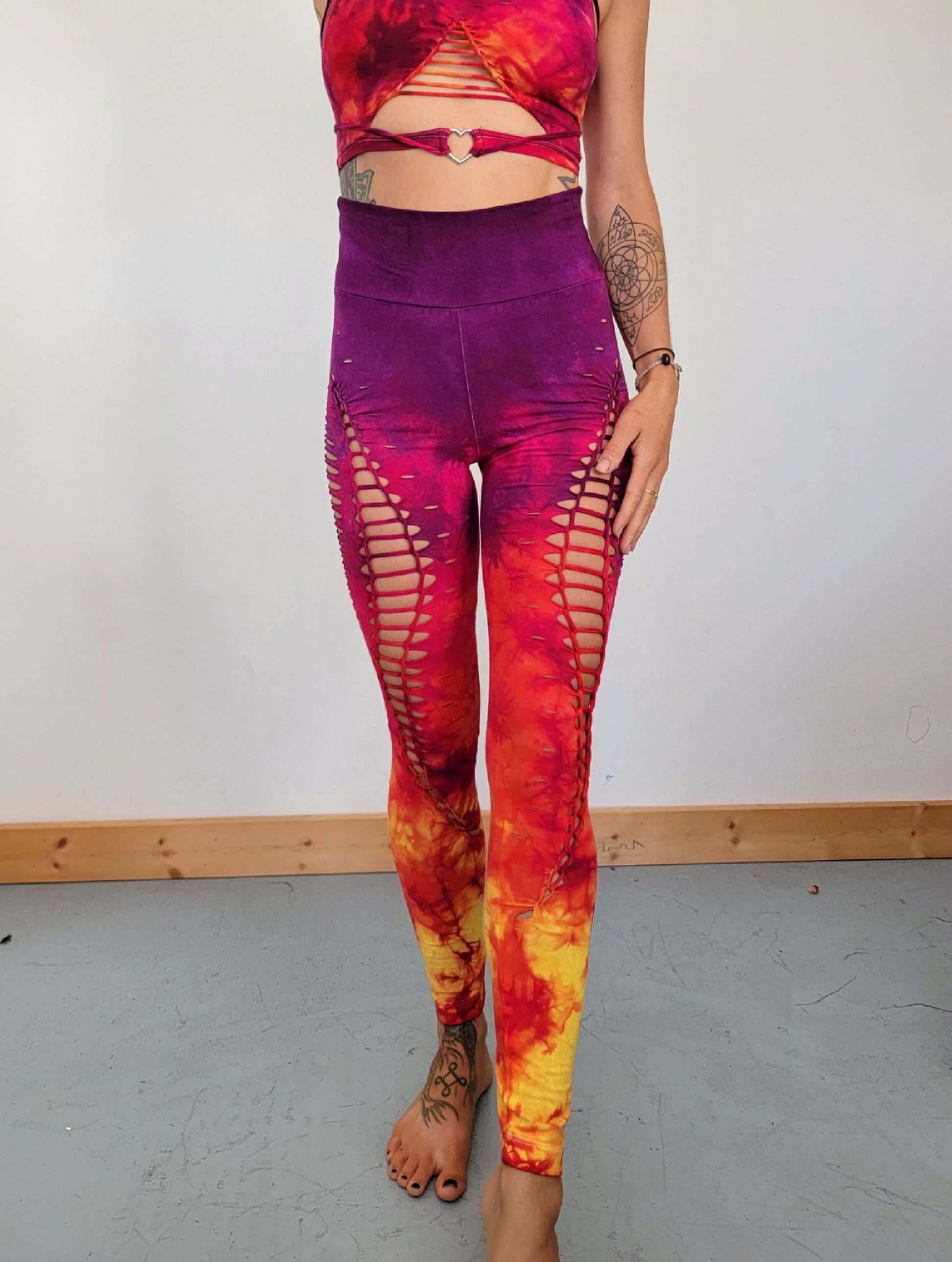Hand Dyed Lion Heart Leggings: Braided Slit Weave, Fire Safe __etsy:5136382738