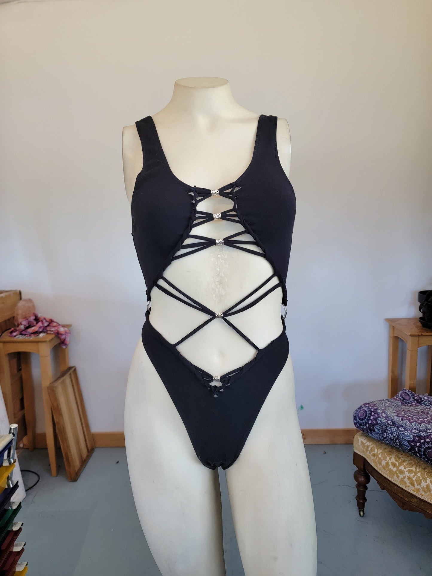 DRAGONESS Braided bodysuit Yoga, Festival, dance, pole, hoop fashion, slit weave