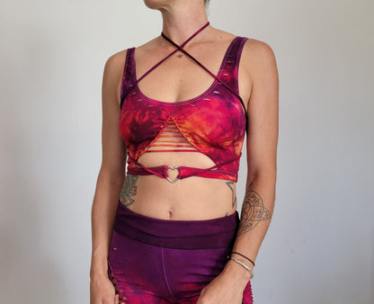 Lion Heart Crop Top Open back Yoga Tank Slit Weave