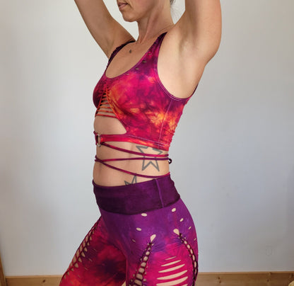 Lion Heart Crop Top Open back Yoga Tank Slit Weave __etsy:5181424779
